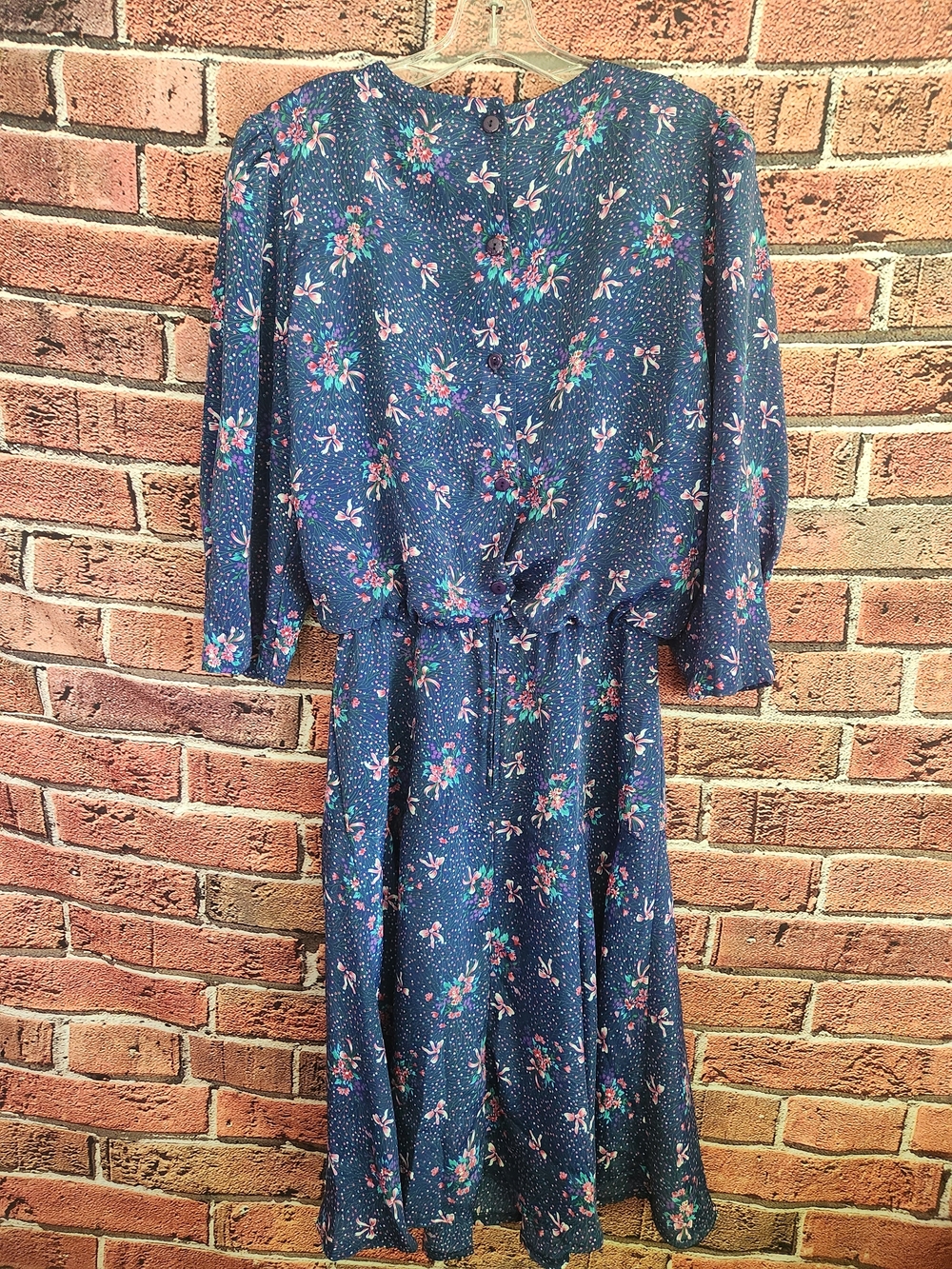 Vintage Navy Floral Dress with Lace Bib Collar - Picture 3 of 12